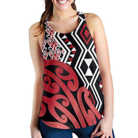 Red New Zealand Women Racerback Tank Aotearoa Kowhaiwhai Mix Taniko Art LT14 - Polynesian Pride