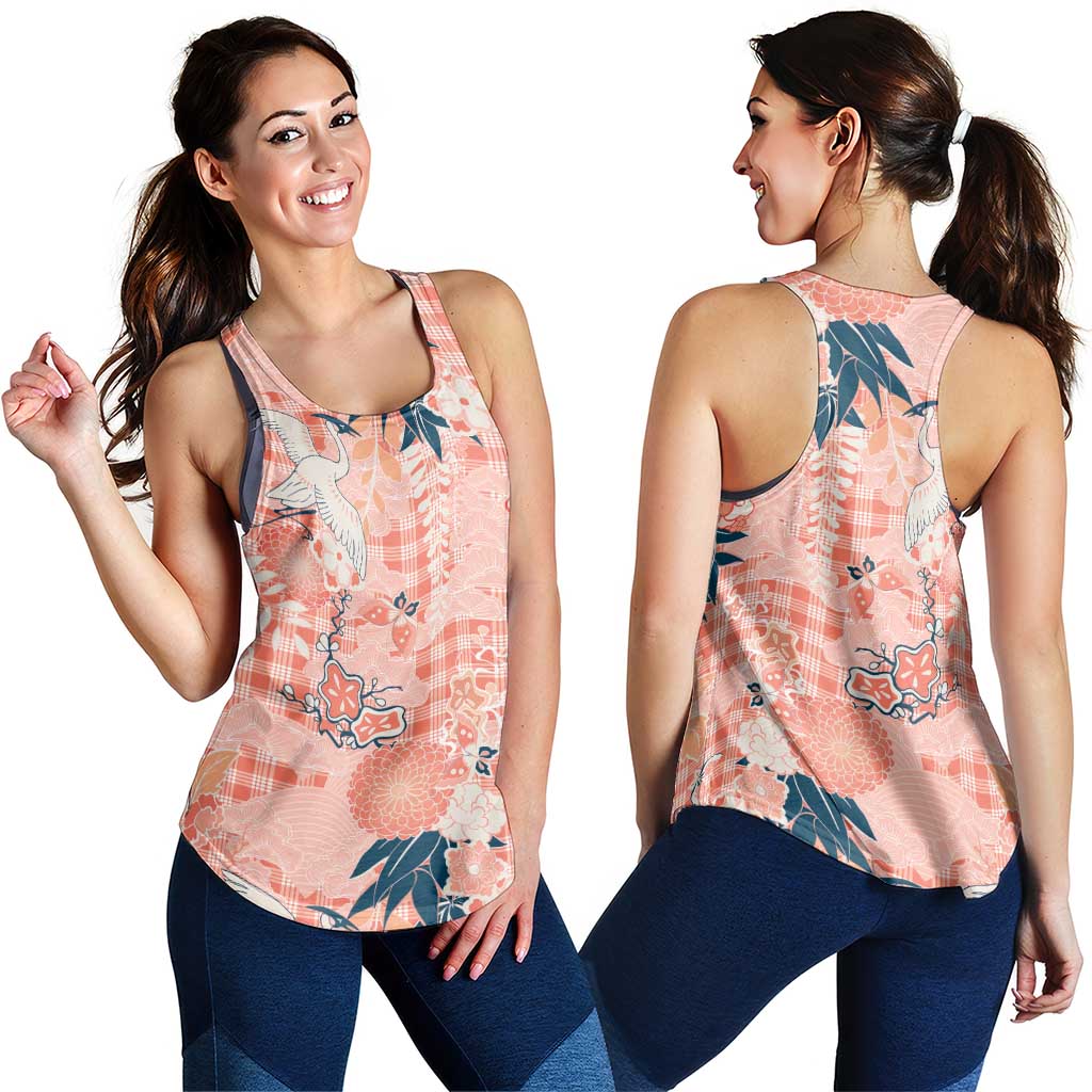 Red Palaka Crane and Flowers Women Racerback Tank Japan Heritage Spirit LT9 - Polynesian Pride