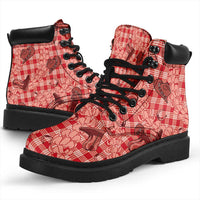 Red Palaka Hawaii Cowboy All Season Boots Puakenikeni Lei Paniolo Papale Seamless Vibes - Polynesian Pride