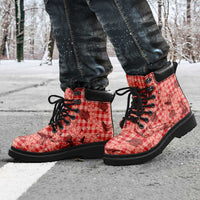 Red Palaka Hawaii Cowboy All Season Boots Puakenikeni Lei Paniolo Papale Seamless Vibes - Polynesian Pride