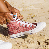 Red Palaka Hawaii Cowboy High Top Shoes Puakenikeni Lei Paniolo Papale Seamless Vibes - Polynesian Pride