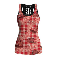 Red Palaka Hawaii Cowboy Hollow Tank Top Puakenikeni Lei Paniolo Papale Seamless Vibes LT14 Female Red - Polynesian Pride