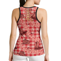 Red Palaka Hawaii Cowboy Hollow Tank Top Puakenikeni Lei Paniolo Papale Seamless Vibes LT14 - Polynesian Pride