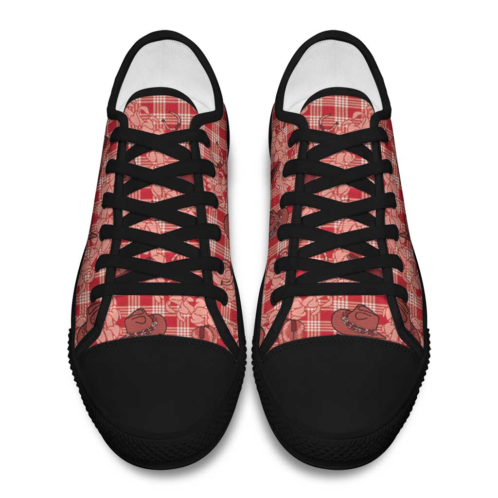 Red Palaka Hawaii Cowboy Low Top Shoes Puakenikeni Lei Paniolo Papale Seamless Vibes - Polynesian Pride