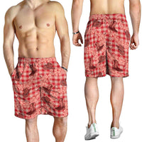 Red Palaka Hawaii Cowboy Shorts for Men Puakenikeni Lei Paniolo Papale Seamless Vibes - Polynesian Pride