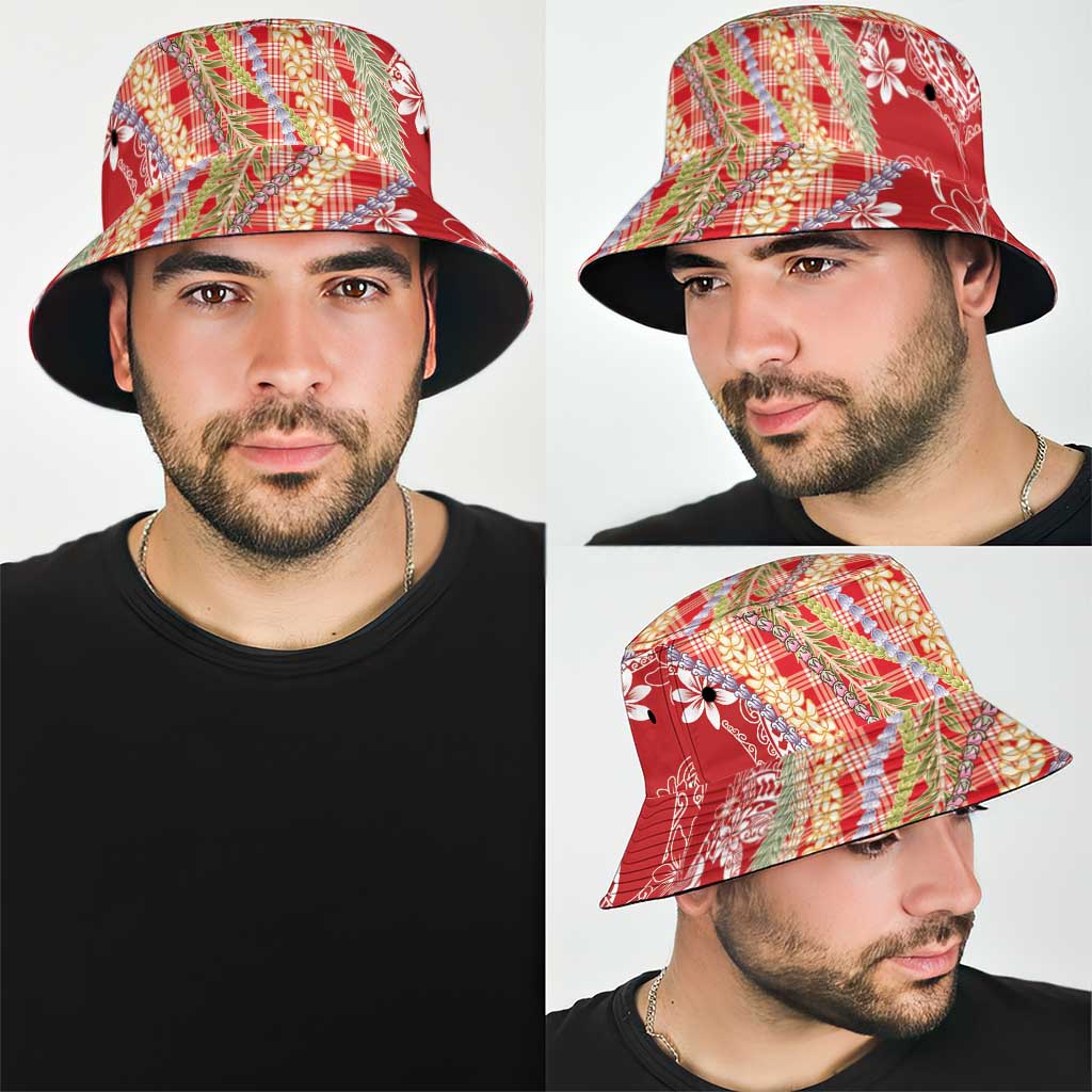 Red Palaka Hawaii Leis Bucket Hat Hawaiian-plaid Elegant Tropical Vibes - Polynesian Pride