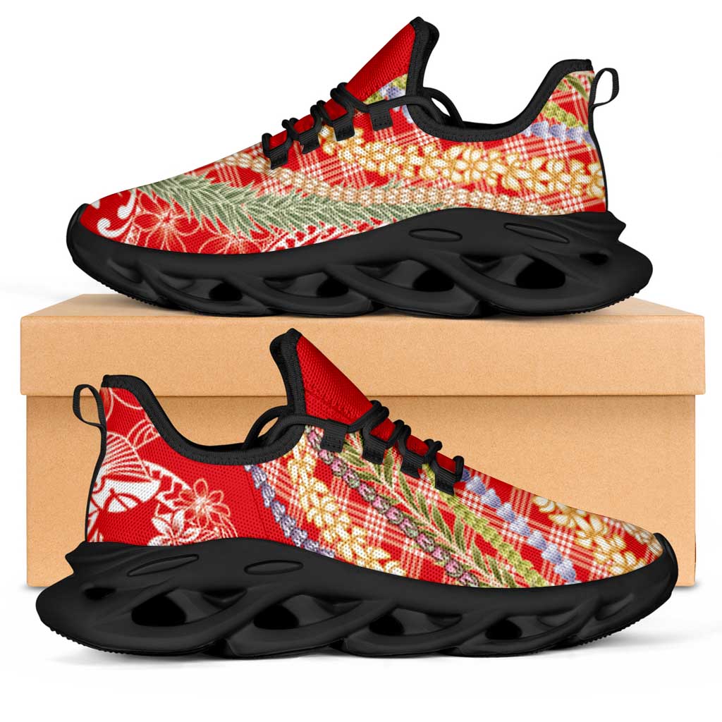Red Palaka Hawaii Leis Clunky Sneakers Hawaiian-plaid Elegant Tropical Vibes