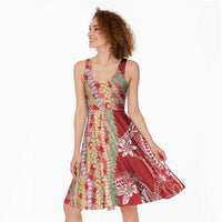 Red Palaka Hawaii Leis Midi Dress Hawaiian-plaid Elegant Tropical Vibes - Polynesian Pride
