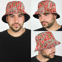 Red Palaka Hawaii Mele Kalikimaka Bucket Hat Ohia Lehua Shell Leis Funny Gingerbread Santa - Polynesian Pride