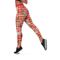 Red Palaka Hawaii Mele Kalikimaka Leggings Ohia Lehua Shell Leis Funny Gingerbread Santa - Polynesian Pride