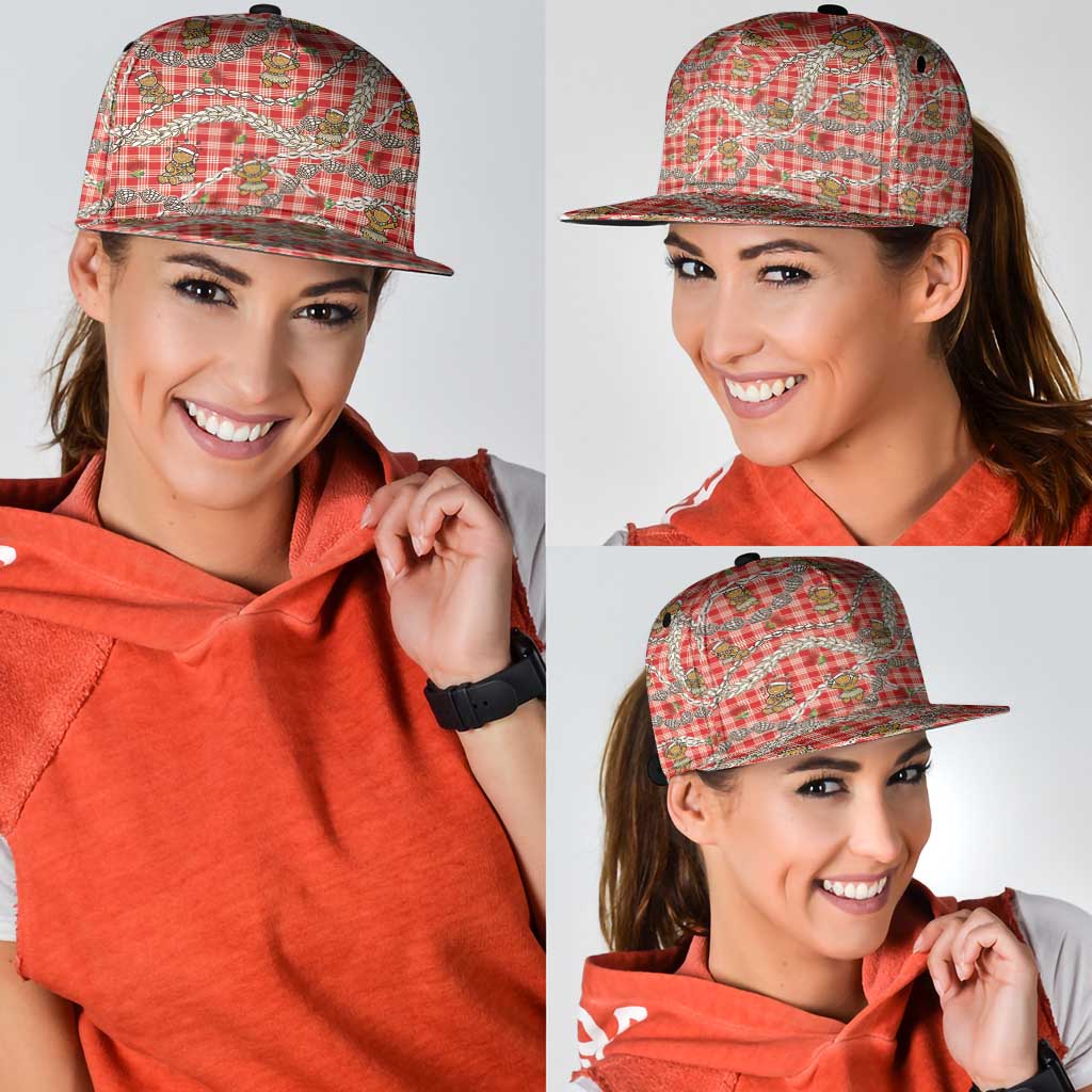 Red Palaka Hawaii Mele Kalikimaka Snapback Cap Ohia Lehua Shell Leis Funny Gingerbread Santa - Polynesian Pride