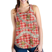 Red Palaka Hawaii Mele Kalikimaka Women Racerback Tank Ohia Lehua Shell Leis Funny Gingerbread Santa LT14 - Polynesian Pride