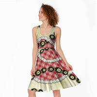 Red Palaka Hawaii Midi Dress Kukui Nut Pikake Lei Hawaiian Tapa Pattern - Polynesian Pride