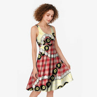 Red Palaka Hawaii Midi Dress Kukui Nut Pikake Lei Hawaiian Tapa Pattern - Polynesian Pride