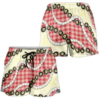 Red Palaka Hawaii Shorts for Women Kukui Nut Pikake Lei Hawaiian Tapa Pattern - Polynesian Pride