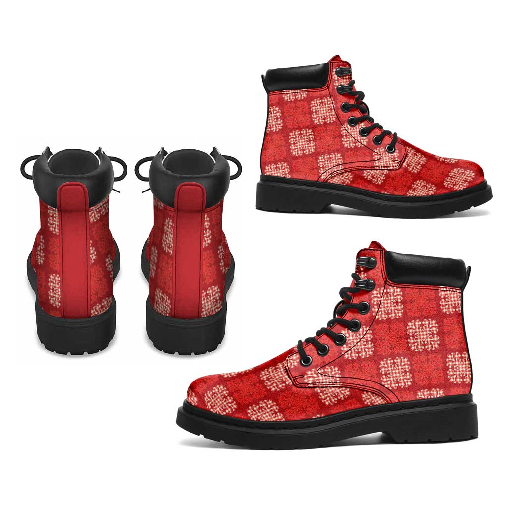 Red Palaka Quilt Hawaii All Season Boots Traditional Hawaii-plaid Pattern - Polynesian Pride