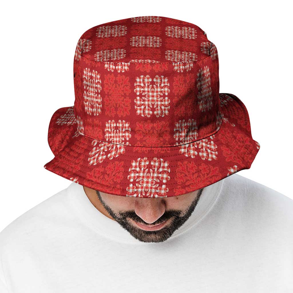Red Palaka Quilt Hawaii Bucket Hat Traditional Hawaii-plaid Pattern - Polynesian Pride