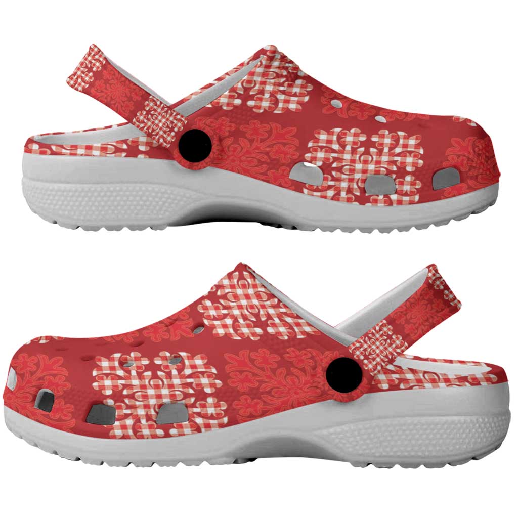 Red Palaka Quilt Hawaii Clogs Shoes Traditional Hawaii-plaid Pattern - Polynesian Pride