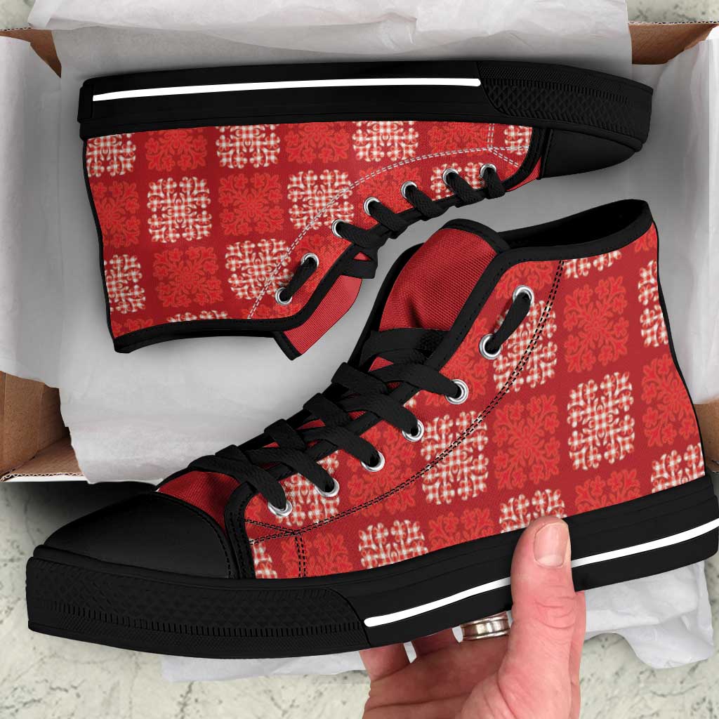 Red Palaka Quilt Hawaii High Top Shoes Traditional Hawaii-plaid Pattern LT14 Red - Polynesian Pride