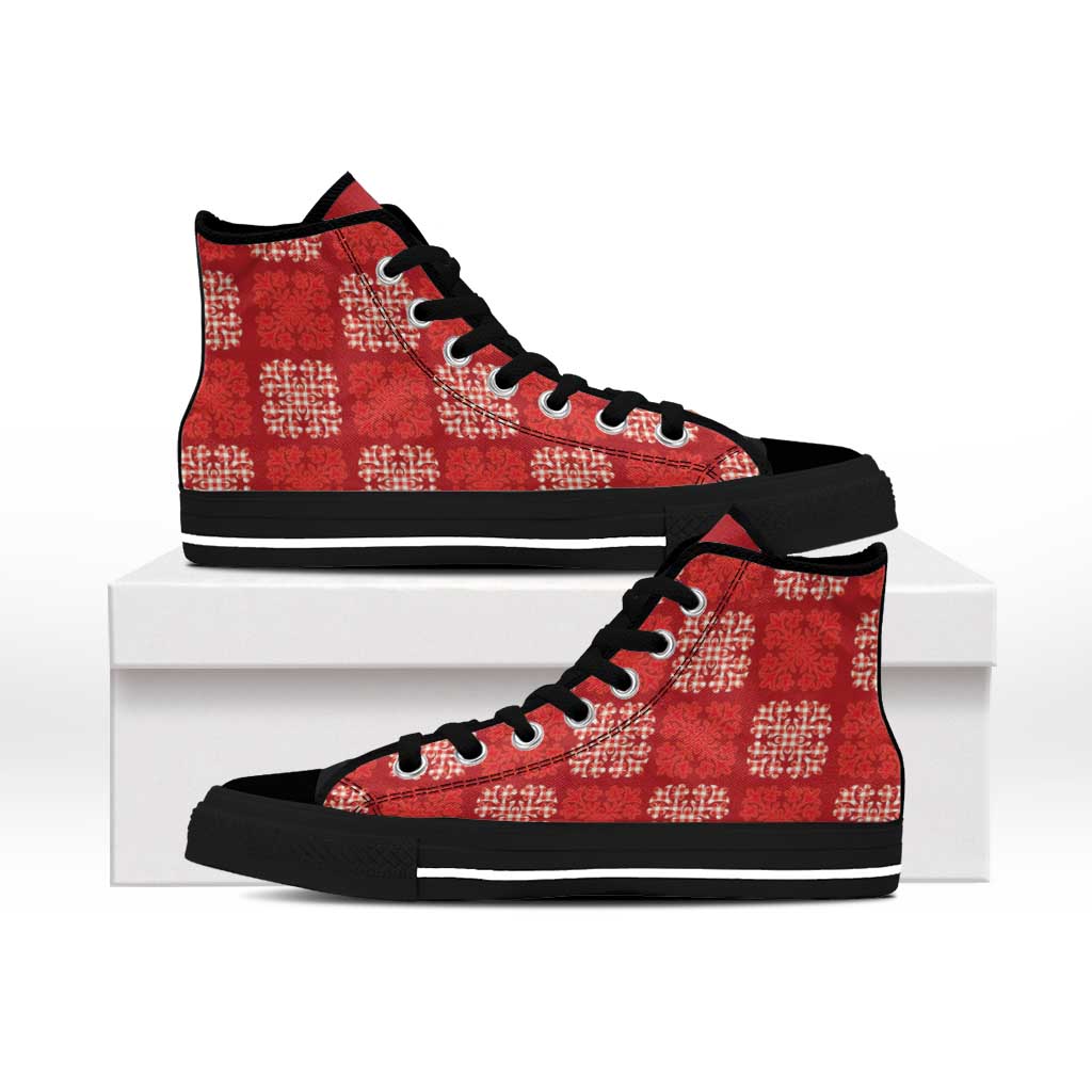 Red Palaka Quilt Hawaii High Top Shoes Traditional Hawaii-plaid Pattern LT14 - Polynesian Pride