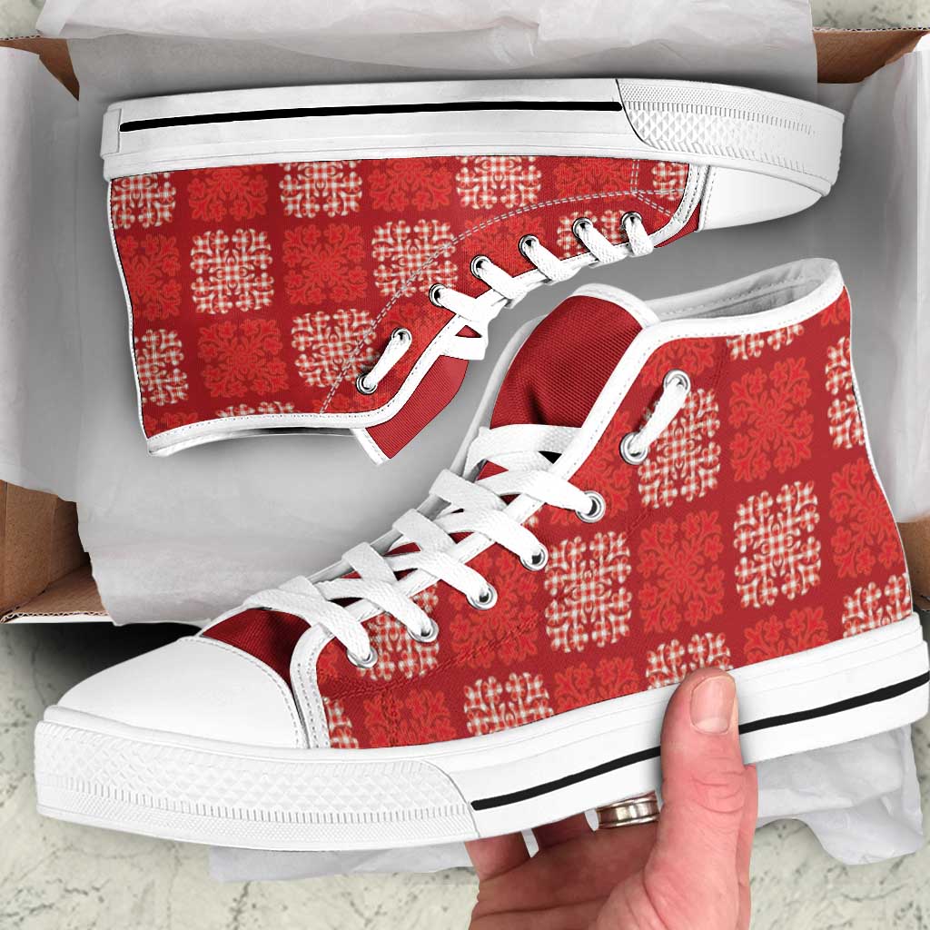 Red Palaka Quilt Hawaii High Top Shoes Traditional Hawaii-plaid Pattern LT14 Red - Polynesian Pride