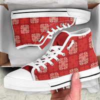 Red Palaka Quilt Hawaii High Top Shoes Traditional Hawaii-plaid Pattern LT14 Red - Polynesian Pride