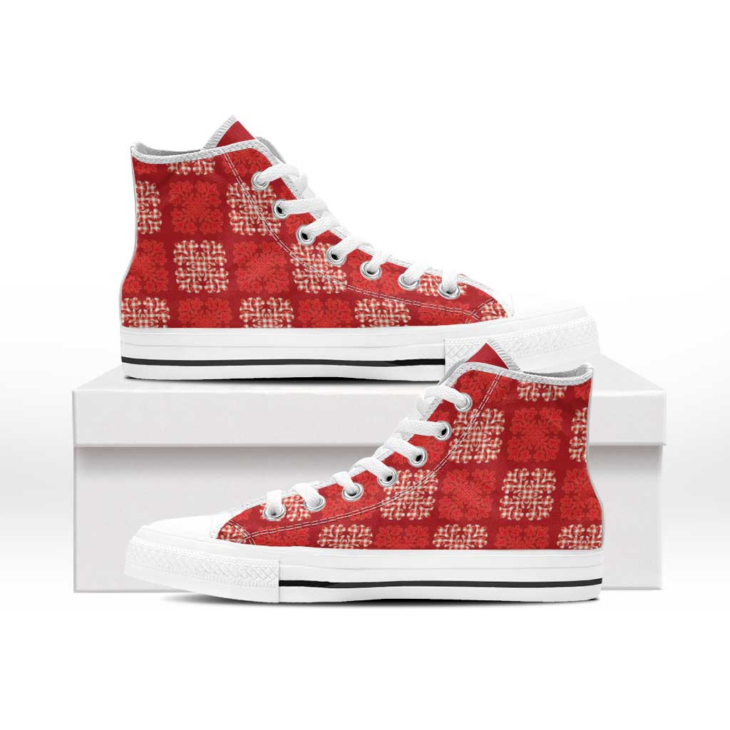 Red Palaka Quilt Hawaii High Top Shoes Traditional Hawaii-plaid Pattern LT14 - Polynesian Pride