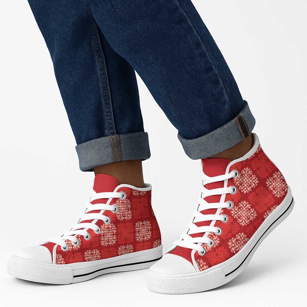 Red Palaka Quilt Hawaii High Top Shoes Traditional Hawaii-plaid Pattern LT14 - Polynesian Pride