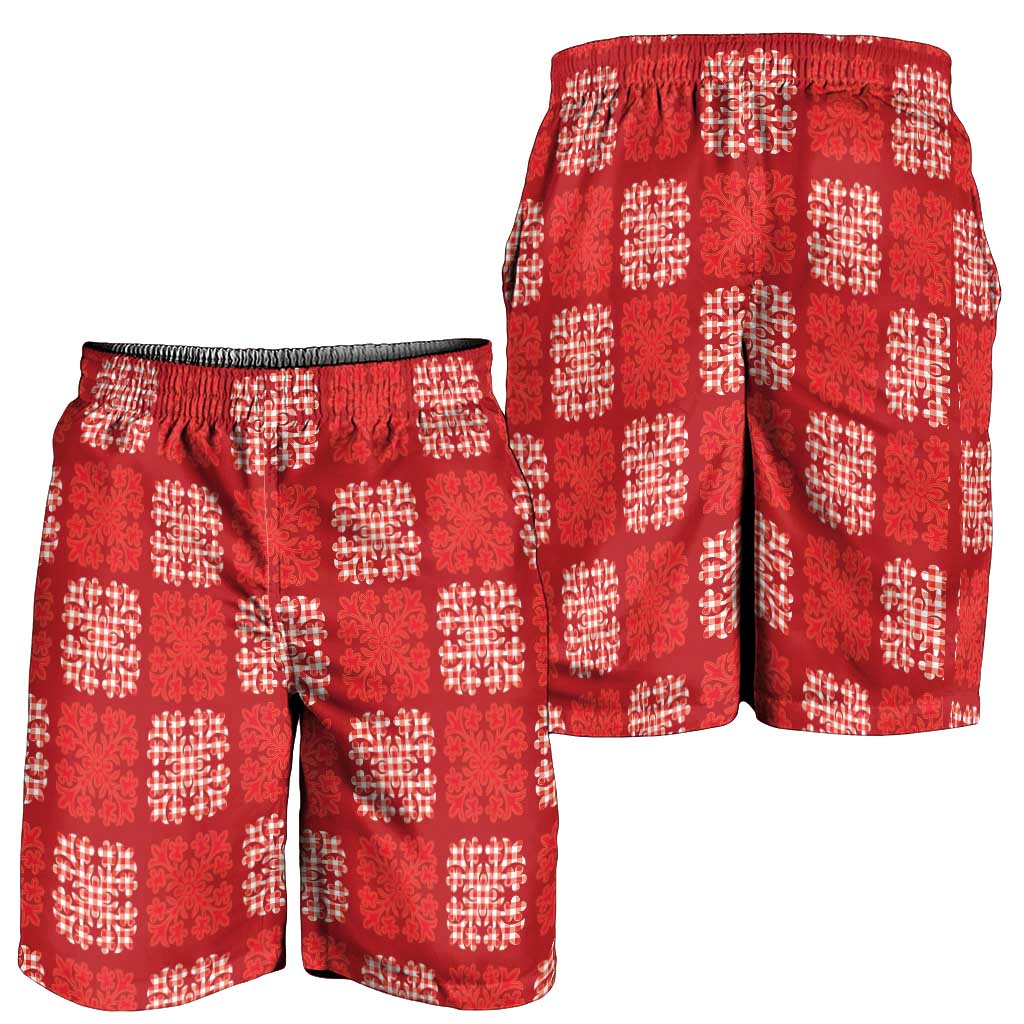 Red Palaka Quilt Hawaii Shorts for Men Traditional Hawaii-plaid Pattern - Polynesian Pride