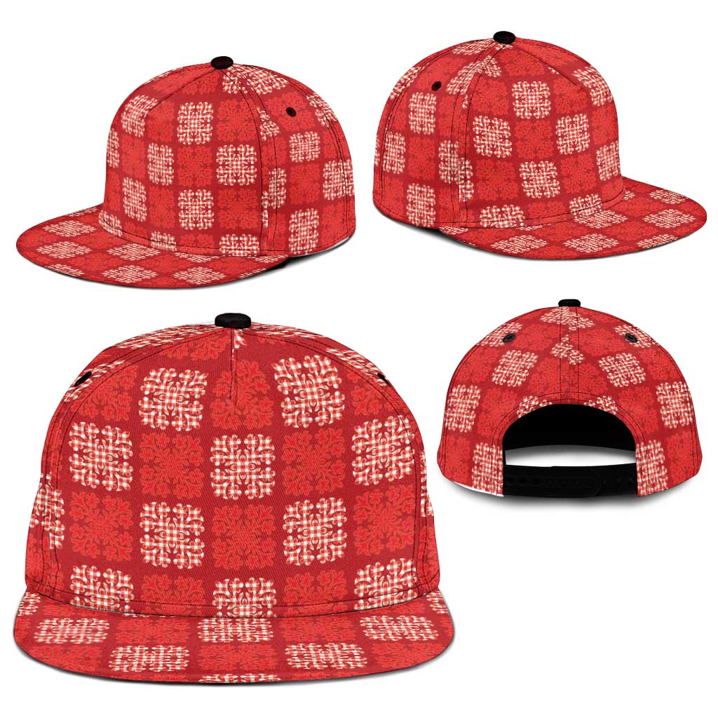 Red Palaka Quilt Hawaii Snapback Cap Traditional Hawaii-plaid Pattern - Polynesian Pride