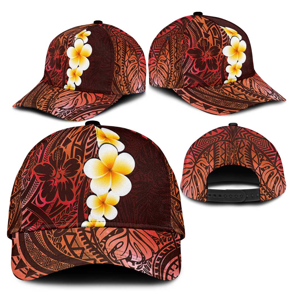 Red Polynesia Classic Cap Plumeria Tropical Leaves With Galaxy Polynesian Art LT14