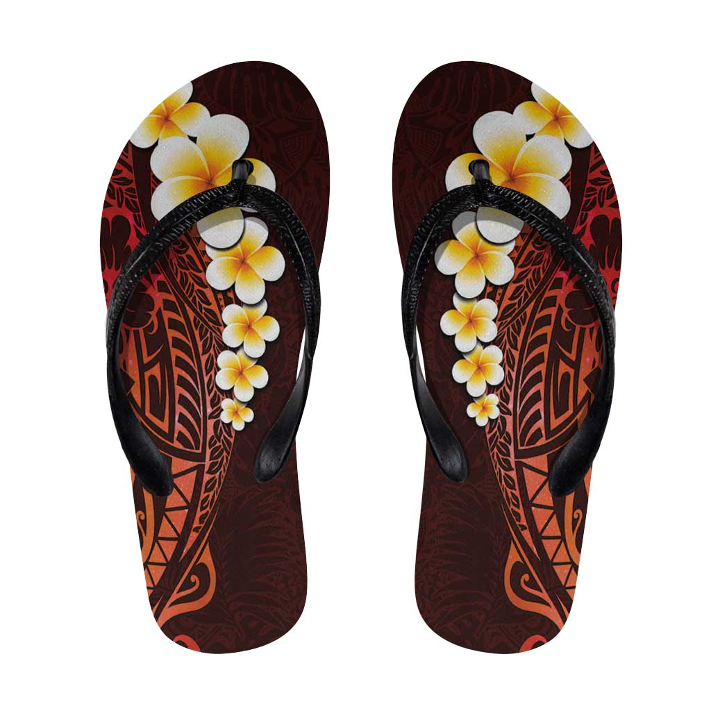 Red Polynesia Flip Flops Plumeria Tropical Leaves Galaxy Polynesian Art LT14 Red - Polynesian Pride