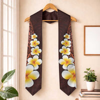 Red Polynesia Graduation Stole Plumeria Tropical Leaves With Galaxy Polynesian Art LT14 One Size Red - Polynesian Pride