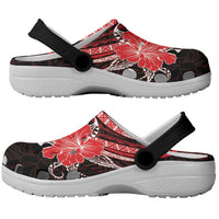 Red Polynesian Pattern With Tropical Flowers Clogs Shoes - Polynesian Pride