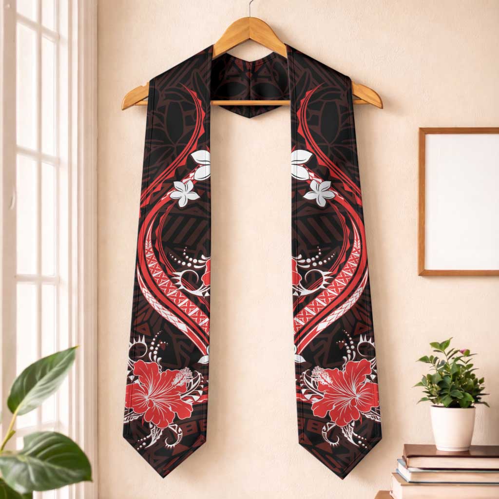 Red Polynesian Pattern With Tropical Flowers Graduation Stole