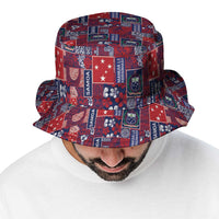 Red Samoa Manuia Le Kerisimasi Bucket Hat Pacific Patchwork Xmas Vibes - Polynesian Pride