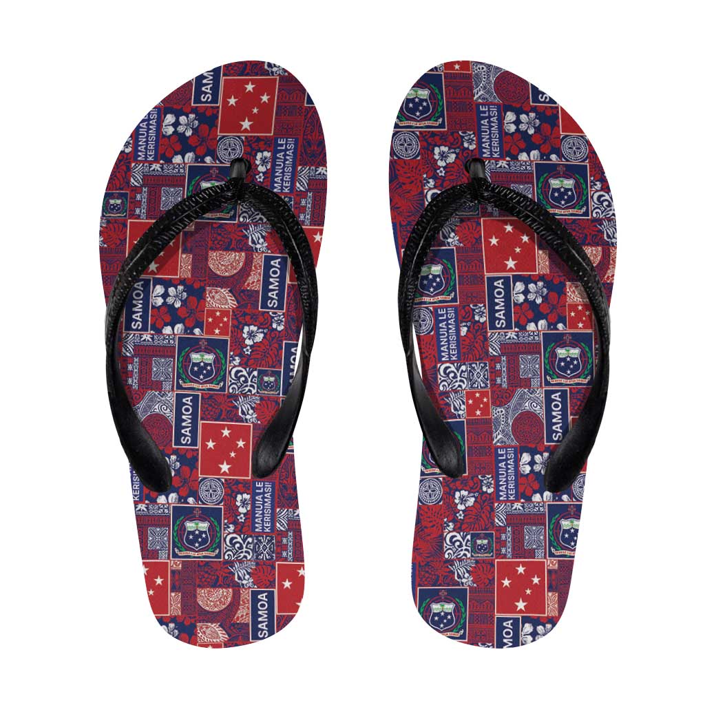 Red Samoa Manuia Le Kerisimasi Flip Flops Pacific Patchwork Xmas Vibes - Polynesian Pride
