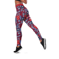 Red Samoa Manuia Le Kerisimasi Leggings Pacific Patchwork Xmas Vibes - Polynesian Pride