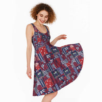Red Samoa Manuia Le Kerisimasi Midi Dress Pacific Patchwork Xmas Vibes - Polynesian Pride