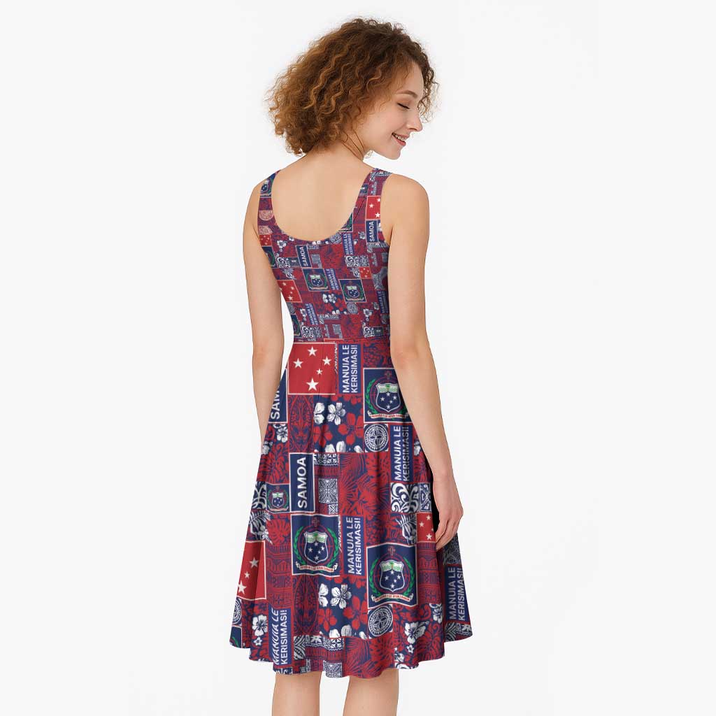 Red Samoa Manuia Le Kerisimasi Midi Dress Pacific Patchwork Xmas Vibes - Polynesian Pride