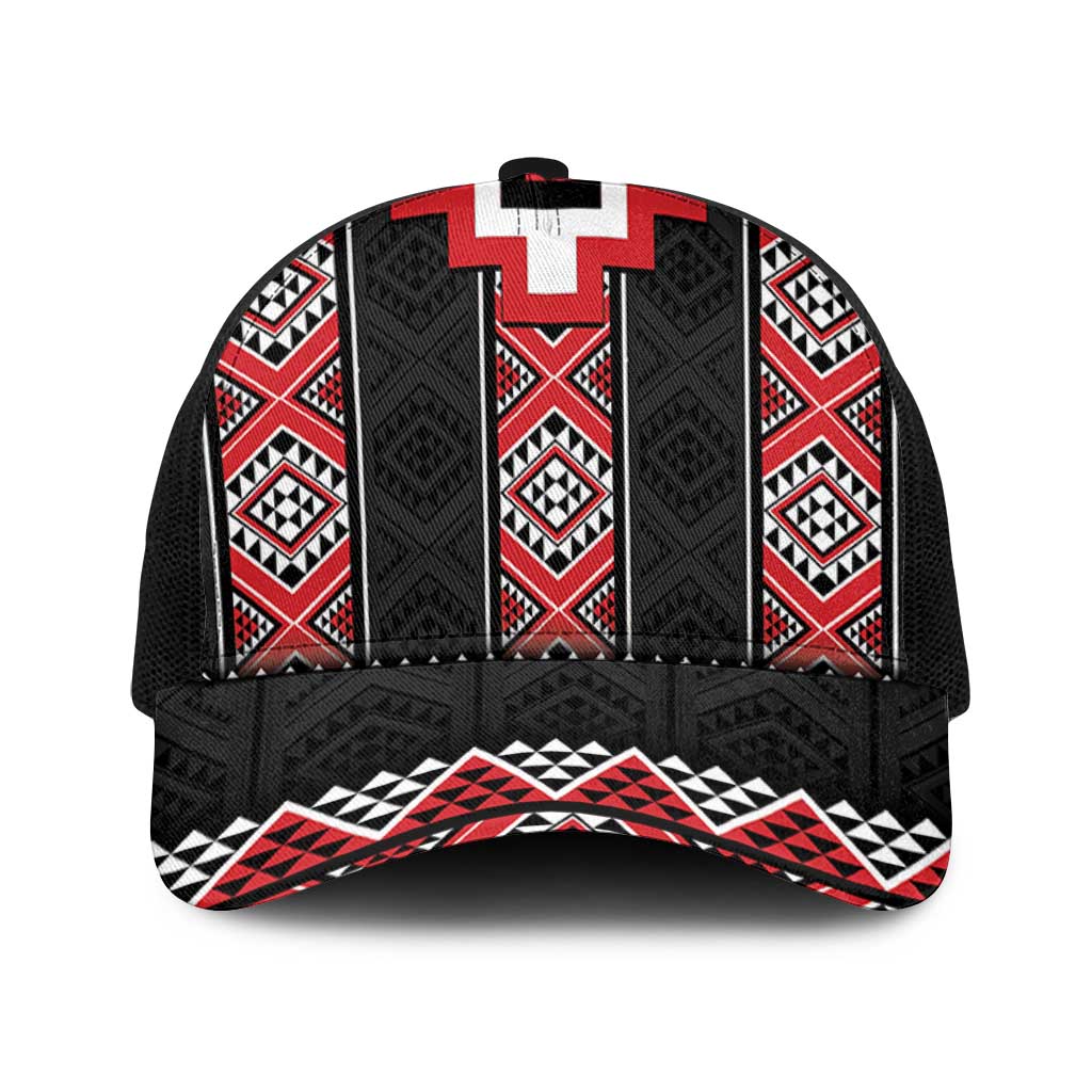 Red Taniko Aotearoa Baseball Net Cap Niho Taniwha Mix Poutama - Polynesian Pride