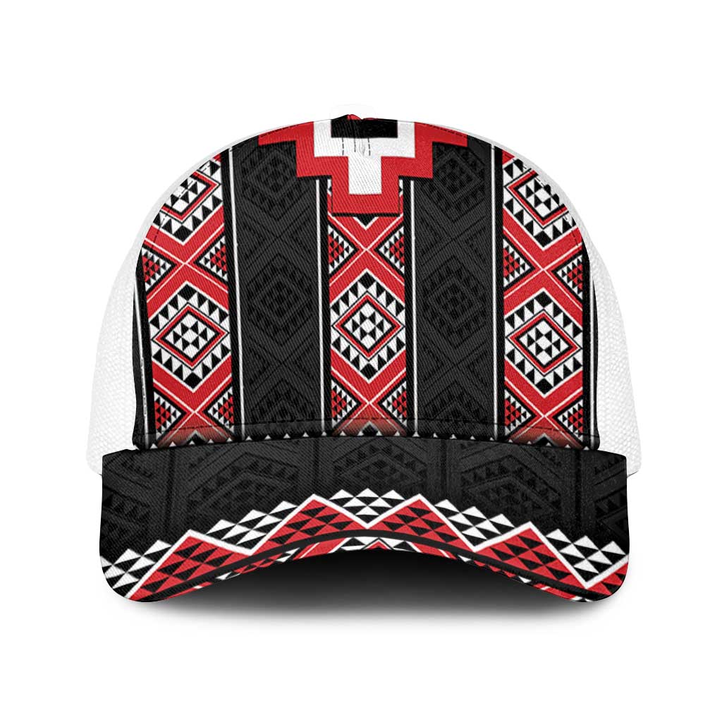 Red Taniko Aotearoa Baseball Net Cap Niho Taniwha Mix Poutama - Polynesian Pride