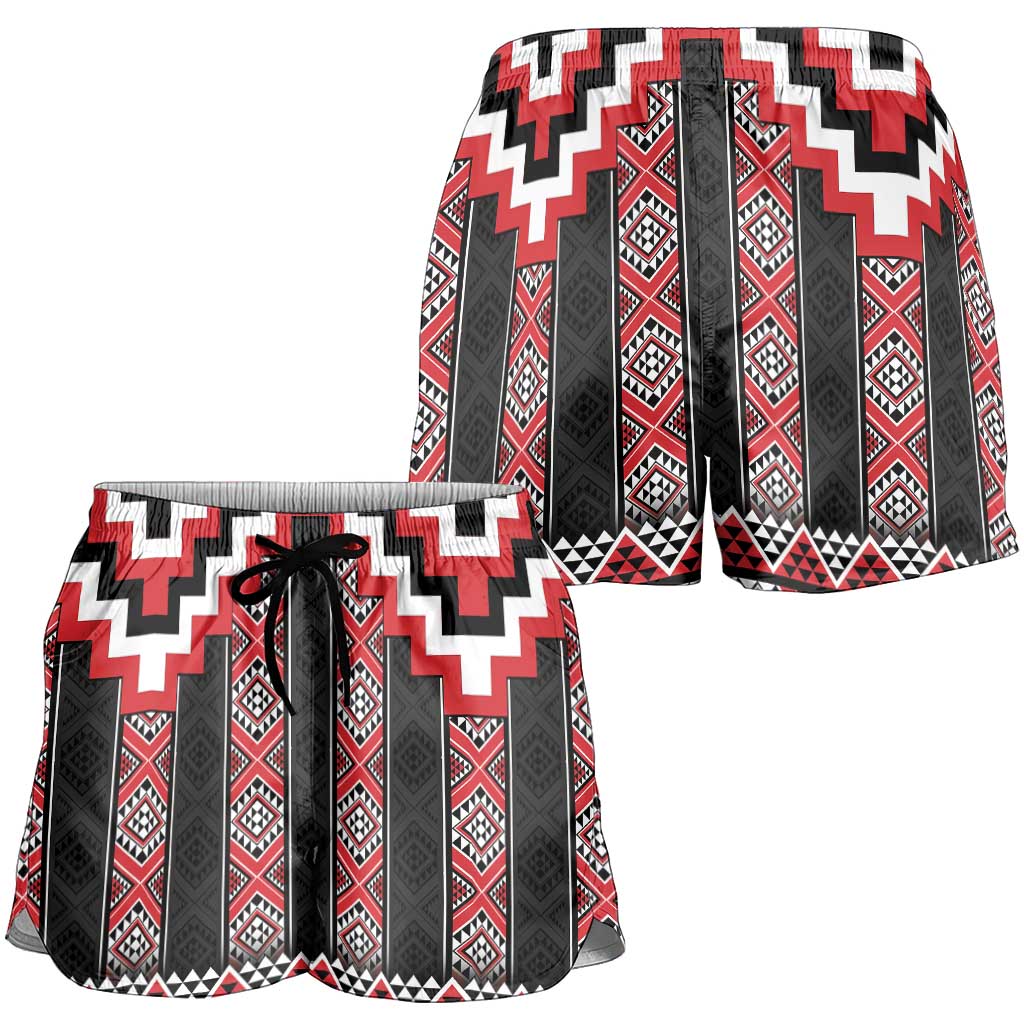 Red Taniko Aotearoa Shorts for Women Niho Taniwha Mix Poutama LT14 - Polynesian Pride