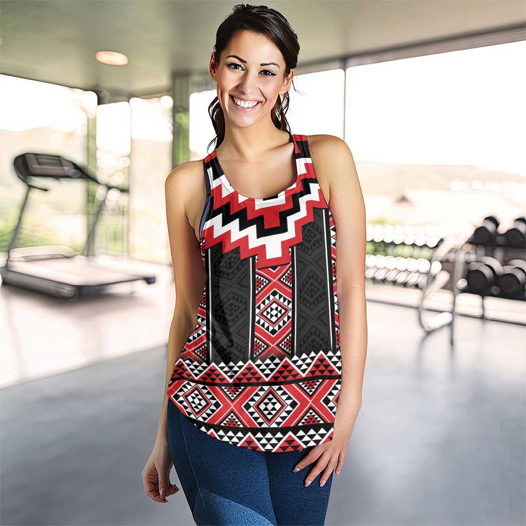 Red Taniko Aotearoa Women Racerback Tank Niho Taniwha Mix Poutama LT14