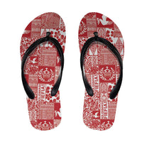 Red Tonga Kilisimasi Fiefia Flip Flops Pacific Patchwork Xmas Vibes - Polynesian Pride