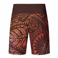 Red Tropical Plumeria With Galaxy Polynesian Art Board Shorts