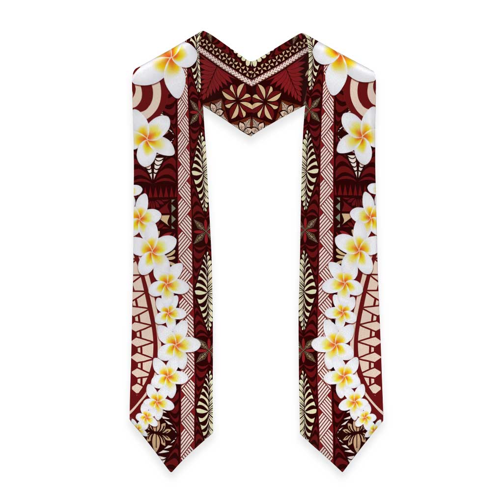 Red Vintage Tonga Ngatu Pattern With Plumeria Graduation Stole LT05 - Polynesian Pride