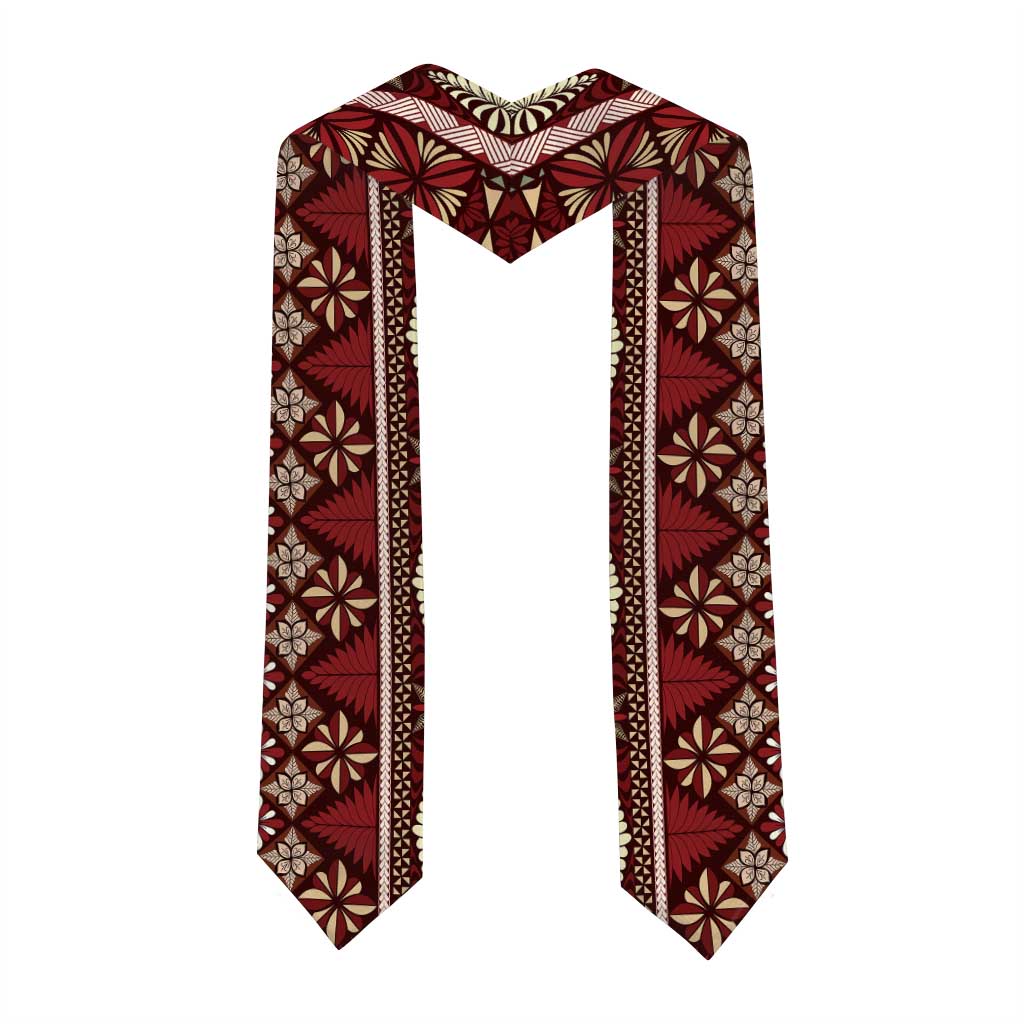 Red Vintage Tonga Ngatu Pattern With Plumeria Graduation Stole LT05 - Polynesian Pride
