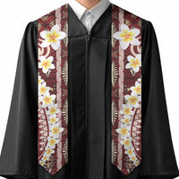 Red Vintage Tonga Ngatu Pattern With Plumeria Graduation Stole LT05 - Polynesian Pride