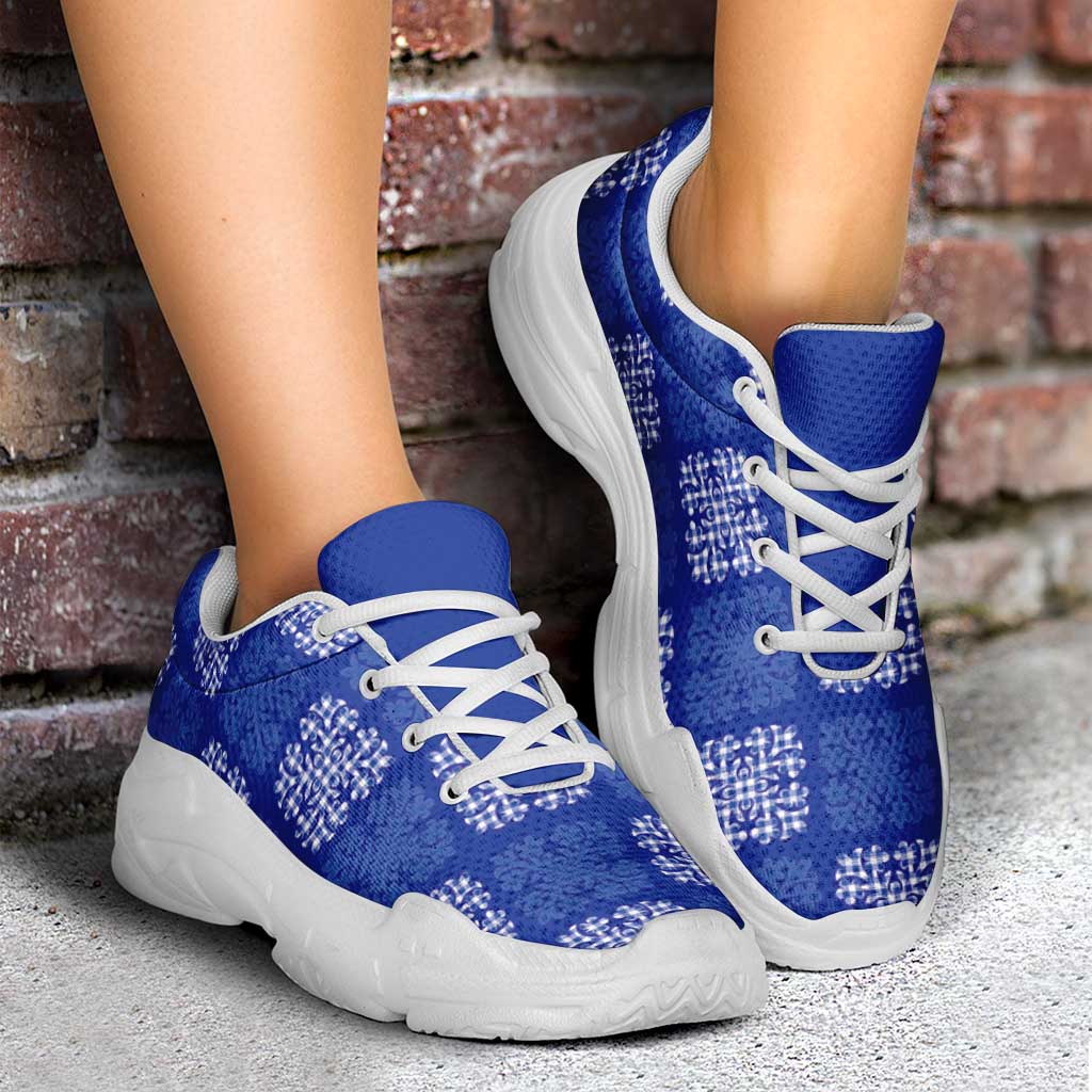 Royal Blue Palaka Quilt Hawaii Chunky Sneakers Traditional Hawaii-plaid Pattern - Polynesian Pride